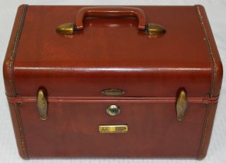 Samsonite Vintage Luggage Carmel Brown Overnight Train Case Makeup Retro 1950s