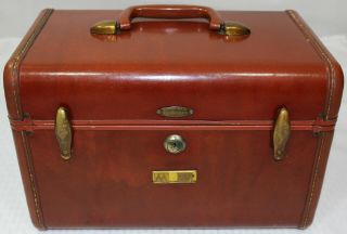 Samsonite Vintage Luggage Carmel Brown Overnight Train Case Makeup Retro 1950s 2