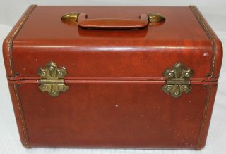 Samsonite Vintage Luggage Carmel Brown Overnight Train Case Makeup Retro 1950s 3