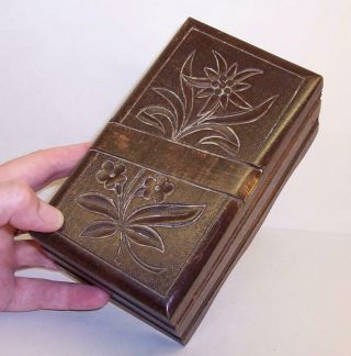 Vintage Carved Wood Wooden Secret Puzzle Box Black Forest Edelweiss Flower