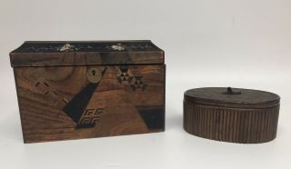 2 X 19th 20th Century Antique Chinese Japanese Tea Caddy Bamboo Trinket Box