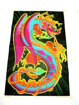 Vintage 1972 Psychedelic Fire Dragon Chinese Pp172 Fantasy Blacklight Poster