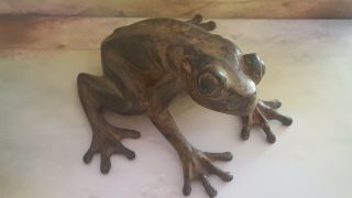 French Solid Bronze Sculpture Of A Frog Signed P Chenet 2