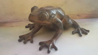 French Solid Bronze Sculpture Of A Frog Signed P Chenet 8