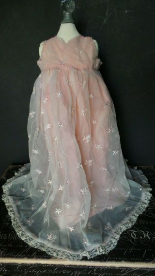 1950 Era Vintage Pink And Sheer Lace Full Length Dress For Hard Plastic Dolls