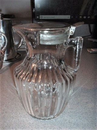 Antique Ribbed Glass Syrup Pitcher Patent 1915 1916