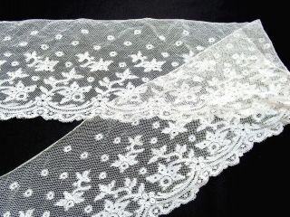 Antique Wide French Valenciennes Lace Flounce,  Edging,  1 1/3 Yards Long