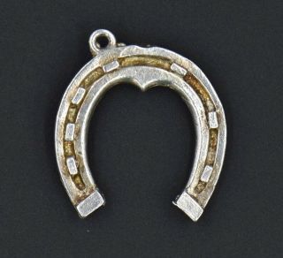 Vintage Horseshoe 3d Shaped Charm 925 Sterling Silver Antique Detailed Heavy 3g