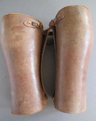 Antique Leather Gaiters Shin Guards - Ww1 Era - Millitaria To Restore
