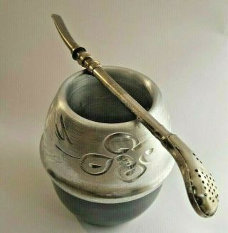 Antique Mate Yerba Bombilla Tea Straw Gourd Cup Stainless Filter Drink And Spoon
