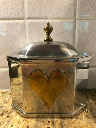 Vintage Willamsburg Kirk Stieff Pewter Tea Caddy Brass Heart Cw 107