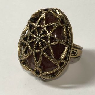 Lucky Brand Caged Carnelian Stone Ring Antique Brass Color Size 8 Adjustable