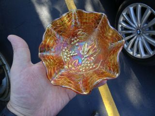 Antique Imperial Grape Carnival Glass Marigold Small Ruffled 6 " Wide Sauce Bowl