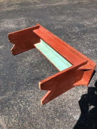 Vintage Primitive Red Bucket Bench With Blue Under Paint