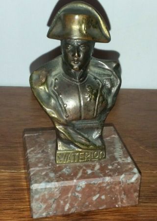 Antique Vtg Miniature Bronze Bust Of Napoleon At Waterloo On Marble