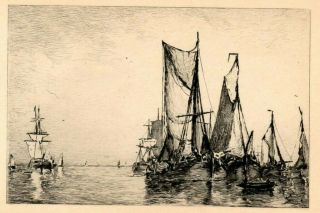 Antique Art Print The Danish Fleet Ships Etching By Toussaint Ct Sweden Denmark