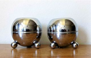 Vtg.  Art Deco Chrome Sphere Shaped Candle Holders - Starlite