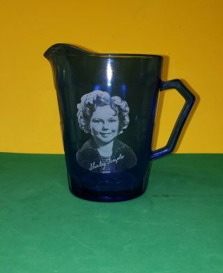 Antique 6 " 1930’s Depression Glass Ideal Shirley Temple Doll Blue Cobalt Pitcher