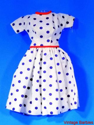 Barbie Doll Sized Blue & White Polka Dot Dress Minty Vintage 1960 