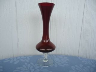 Vintage Retro Vase Art Glass Barley Twist Stem Deep Ruby Red