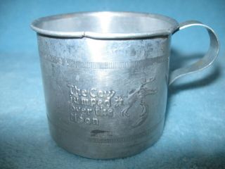Vintage Tin Baby Cup Nursery Rhyme Old Mother Hubbard; Cow Jumped Over The Moon