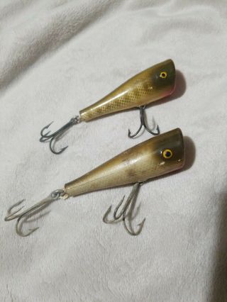 2 Vintage Wooden Paw Paw Popper Fishing Lures 3 " Nr
