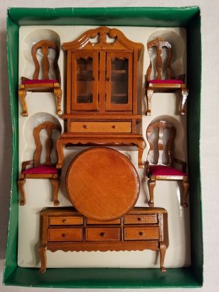 Dining Room Vintage Doll House Wood Furniture Set Early American Era 1:12