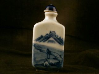 Wow 19thc Chinese Blue & White Porcelain Landscape Snuff Bottle E117