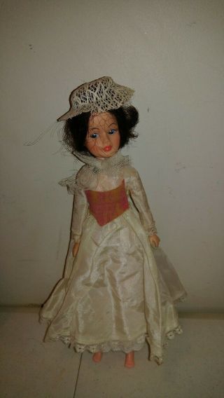 Vintage 1960s Horsman Mary Poppins Doll In Chalk Painting Dress & Hat 12 "