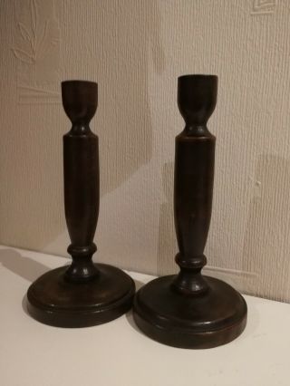 Antique Victorian Oak Wood Candlesticks