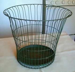 Vintage Early 20th Century Enameled Metal Wire Waste Basket Office Military?
