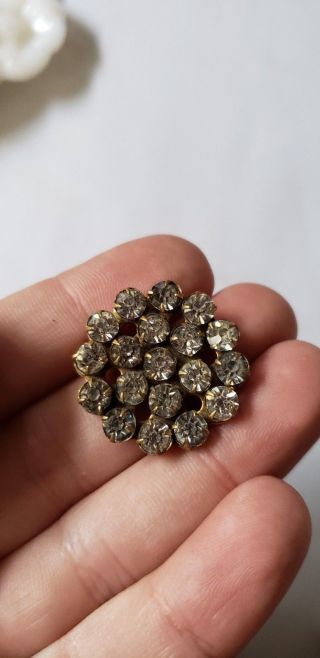 Antique Victorian C Clasp Rhinestones Flower In A Circle Brooch Pin