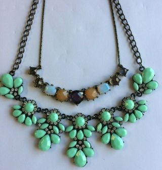 Fabulous Antique/vintage Art Deco Green & Faceted Glass Necklaces
