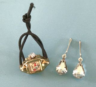 Vintage Doll Jewelry Wrist Watch & Earrings Madame Alexander Cissy Miss Revlon