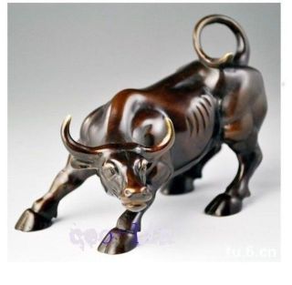 8inch (length) Big Wall Street Bronze Fierce Bull Ox Statue