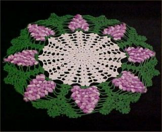 Vintage Antique Hand Crocheted Lace Doily Tablecloth Grapes 18 " 1940s Find