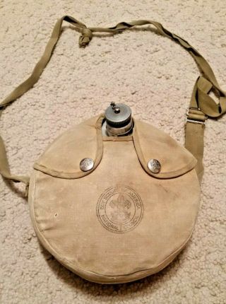 Vintage Official Boy Scout Camping Water Canteen & Cover Aluminum 2 Quart