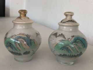 Vintage Large Reverse Hand Painted Japanese Glass Snuff Bottles