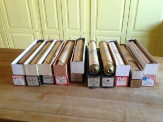 10 Antique Vintage Player Piano Music Rolls & Boxes Q R S Word Rolls