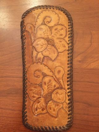 Vintage Brown Tooled Leather Eyeglass/spectacle Case