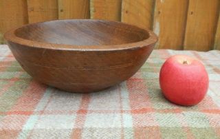 Antique 19th C Primitive Country Kitchen Turned Polished Oak Wooden Bowl