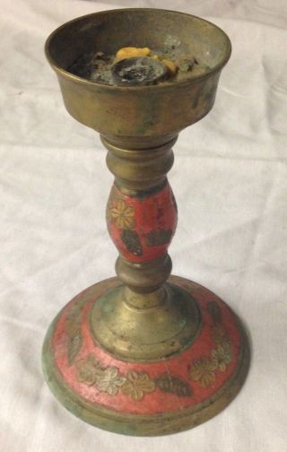 Vintage Solid Brass Candle Holder Candlestick Made In India Antique Etched 8 In