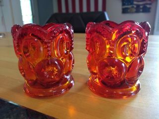 2 Vintage Antique Le Smith Moon & Stars Red Amberina Art Glass Toothpick Holders