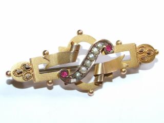 Scarce Antique 1912 9ct Gold & Natural Ruby & Pearl Set Brooch Lovely