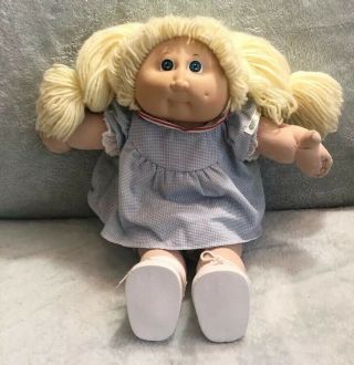 Vintage 1985 Coleco Cabbage Patch Kid Blonde Hair Blue Eyes Dimples Outfit Shoes
