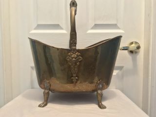 Old Vintage Ash Coal Wood Brass Claw Foot Lion Fireplace Scuttle Bucket Tub