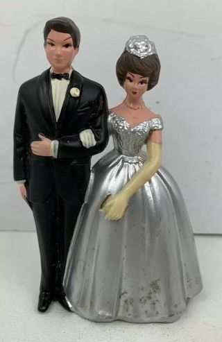 Wilton Vintage Wedding Cake Topper Bride Tuxedo Groom Silver Dress