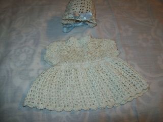 Cute Vintage Crocheted Baby Doll Dress With Matching Bonnet