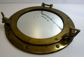 12 " Vintage Brass Ships Porthole Mirror - Retro Upcycled Maritime Decor