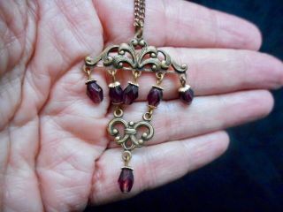 Authentic Vintage Antique Bronze & Purple Bead Pendant Necklace